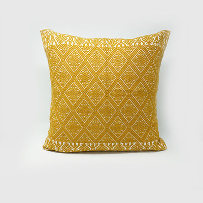 Gold Mexican Handmade Embroidery Pillow for home decor.