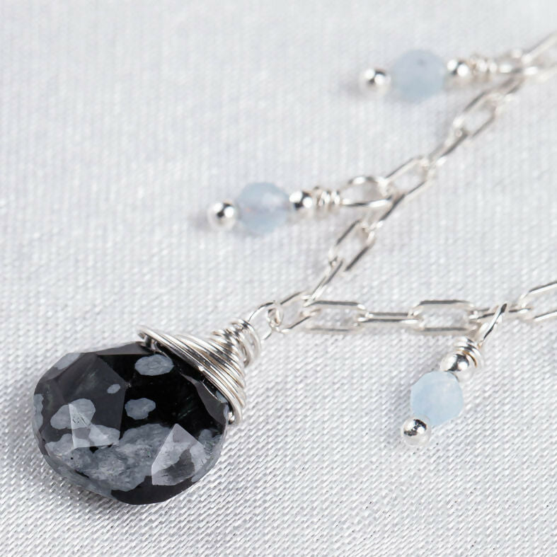 Valparaiso Necklace - obsidian and aquamarine