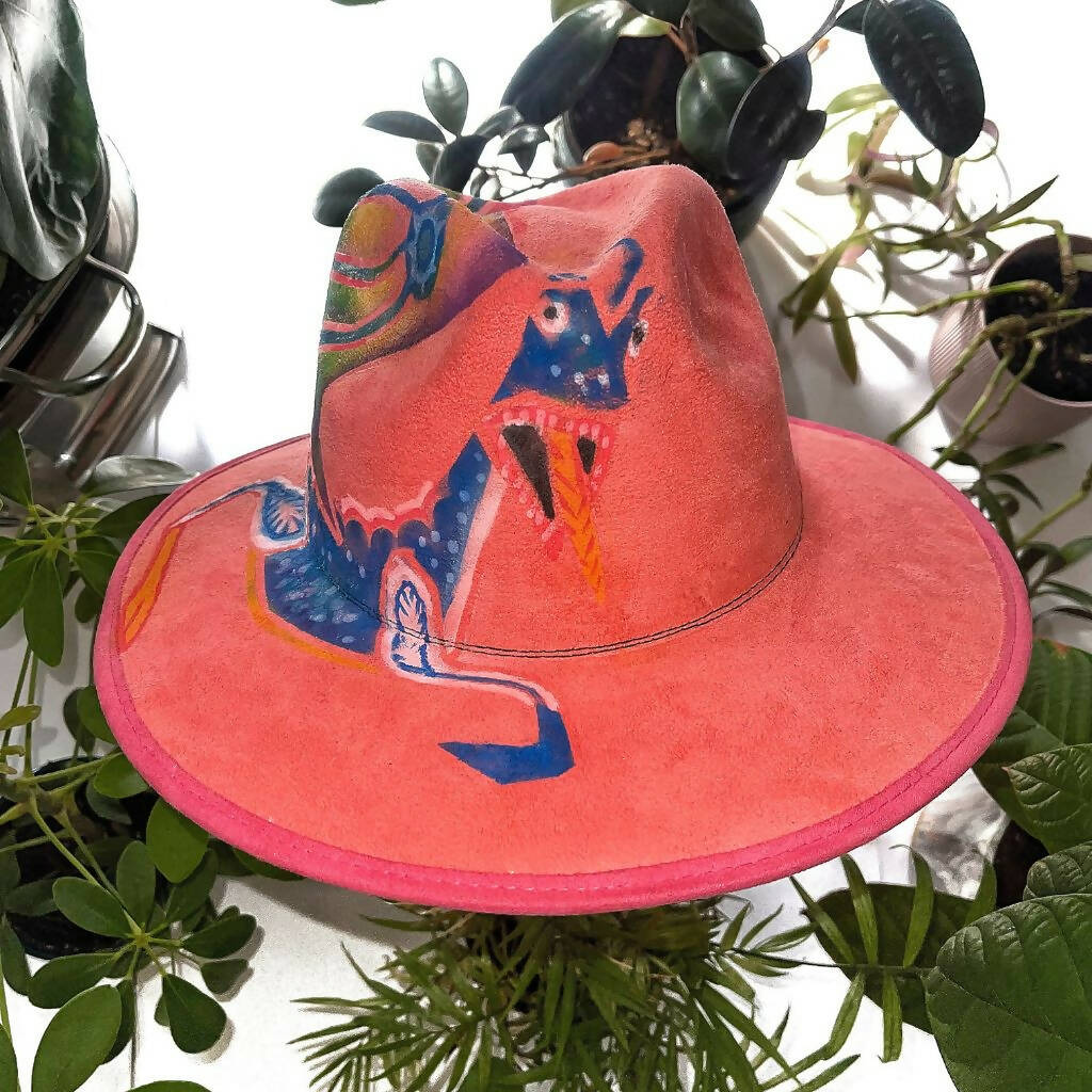 Pink Suede Hat w/ Neon Painting