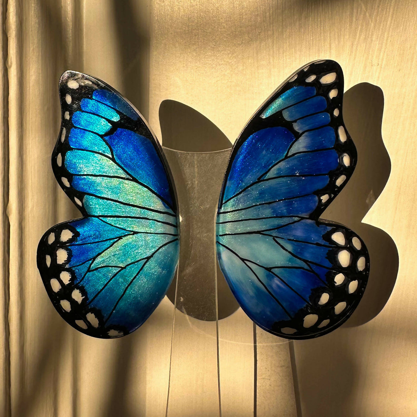 XL Pointed Half Blue Morpho Butterfy Earrings