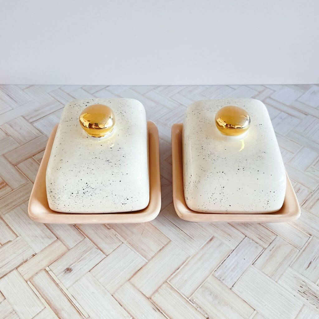 Rectangular Butter Dish with Gold Luster