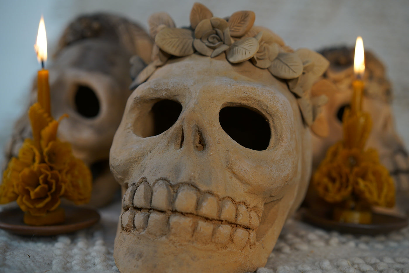 Raw Clay Flowers Calavera Skull