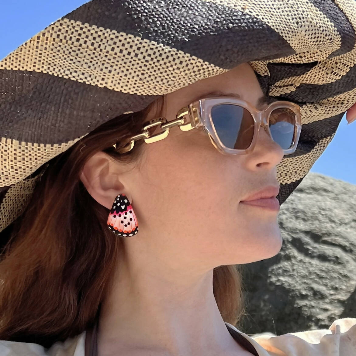 Small Pink Acraea Wing Earrings