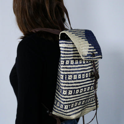 Blue Palm Leaf Backpack