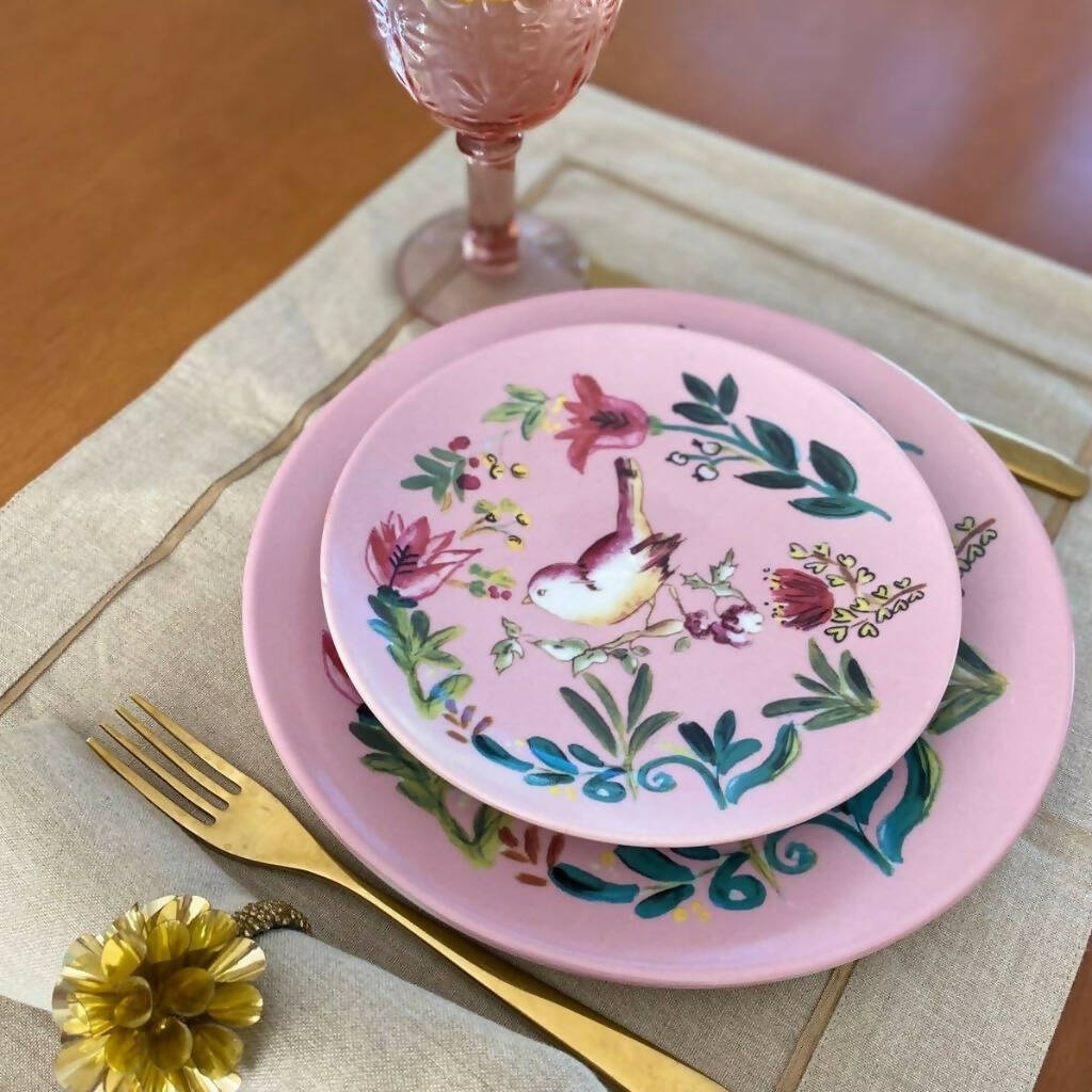 Salad plate Bird Pink Set