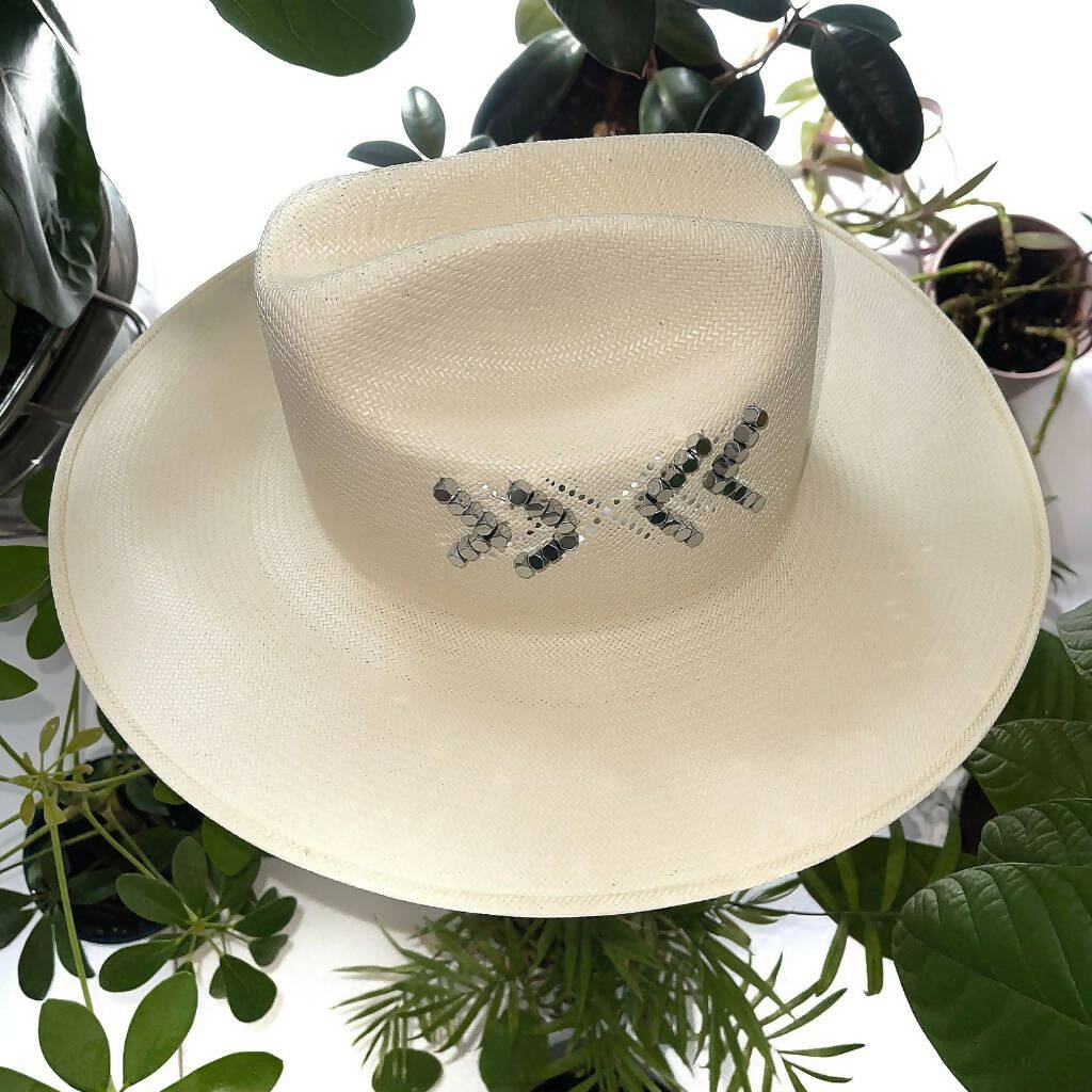 Straw Silver Metal White Hat