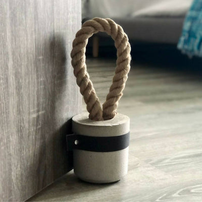 Mini Concrete Doorstop with Black Leather