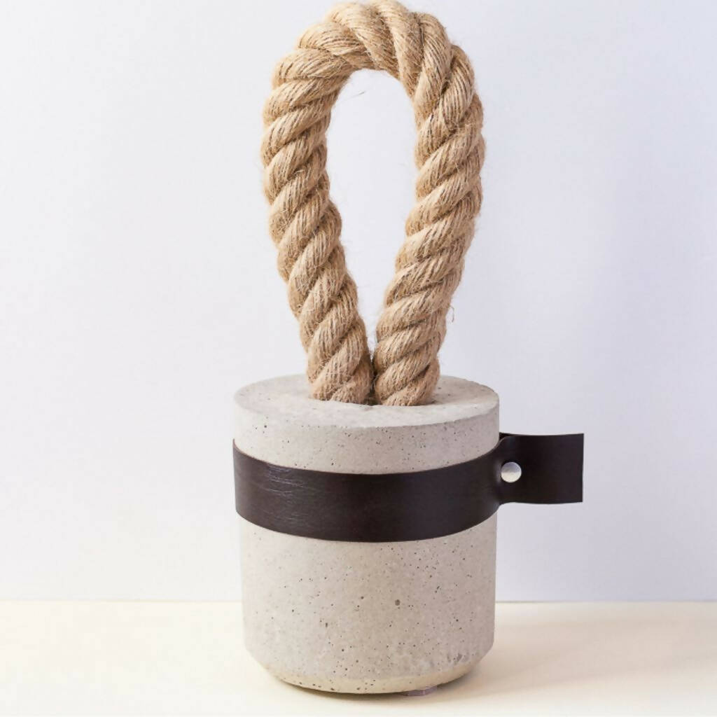 Mini Concrete Doorstop with Black Leather