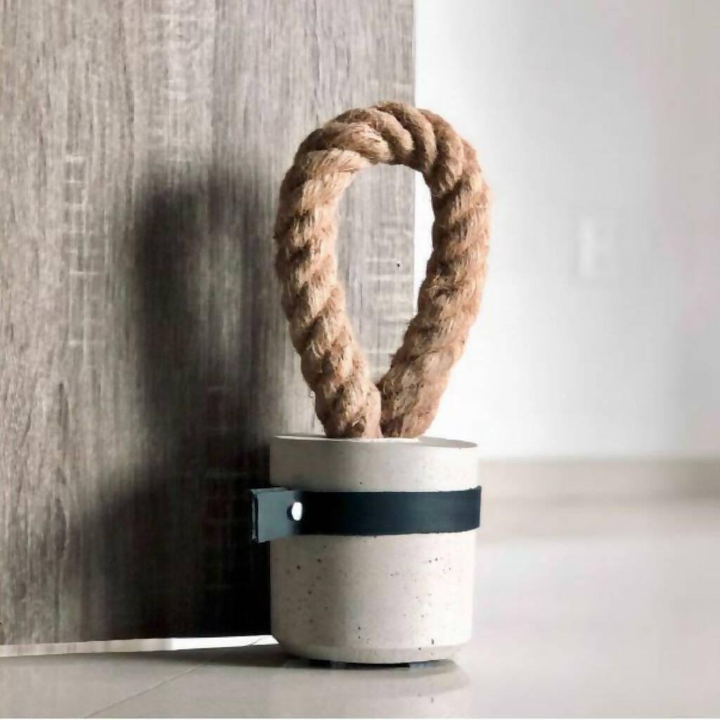 Mini Concrete Doorstop with Black Leather