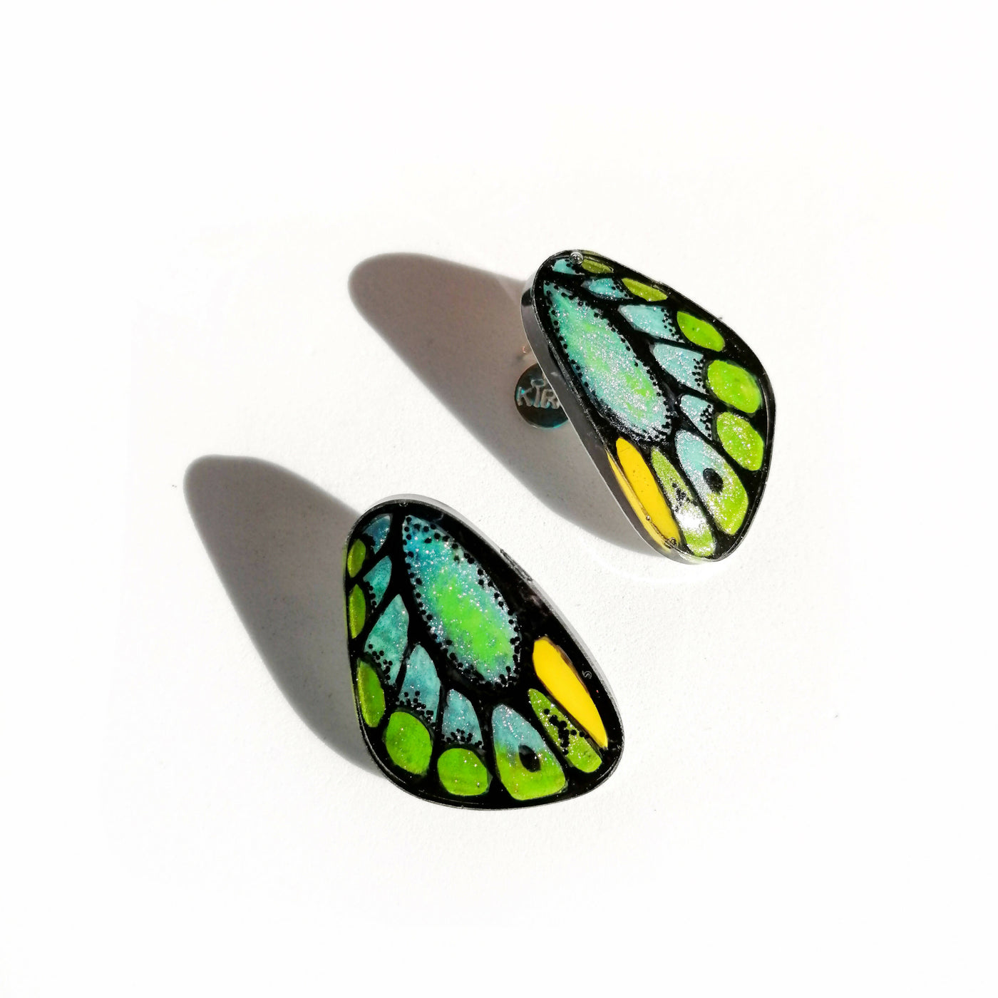 Small Green Bird Wing Earrings