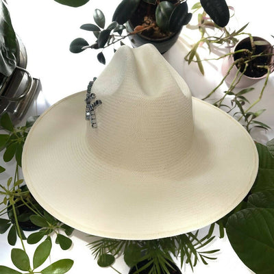 Straw Silver Metal White Hat