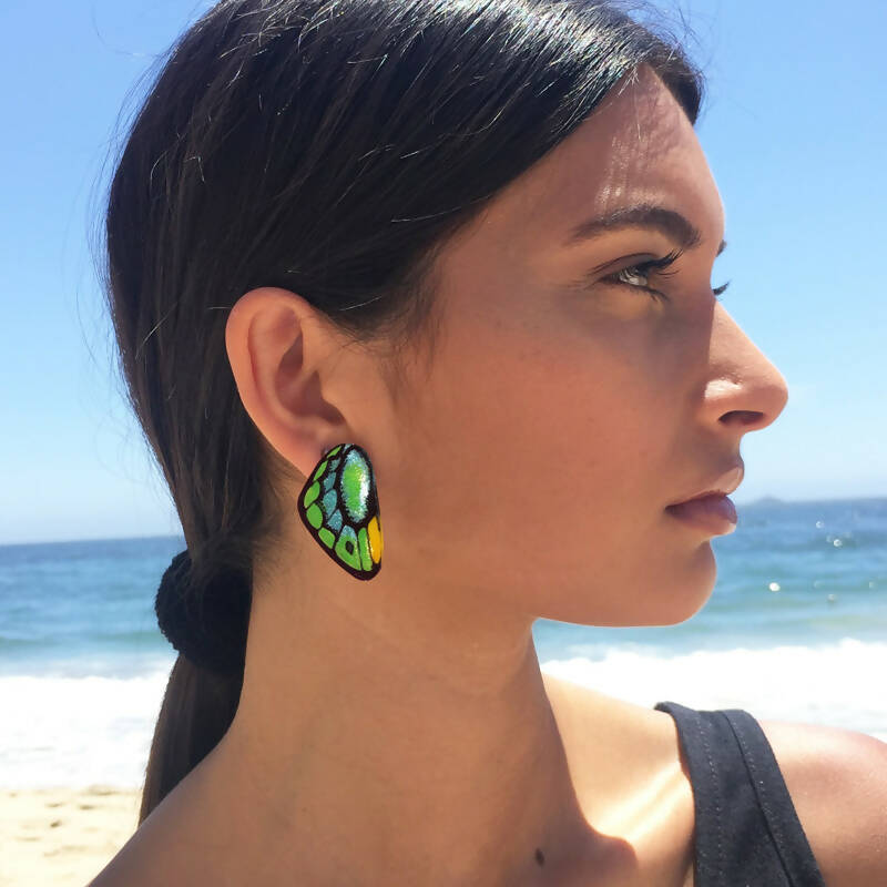 Small Green Bird Wing Earrings